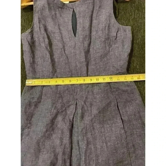 Donna Morgan Linen Mini Dress 6 Fit & Flare Navy Denim Keyhole Sheath Sleeveless - Picture 3 of 9